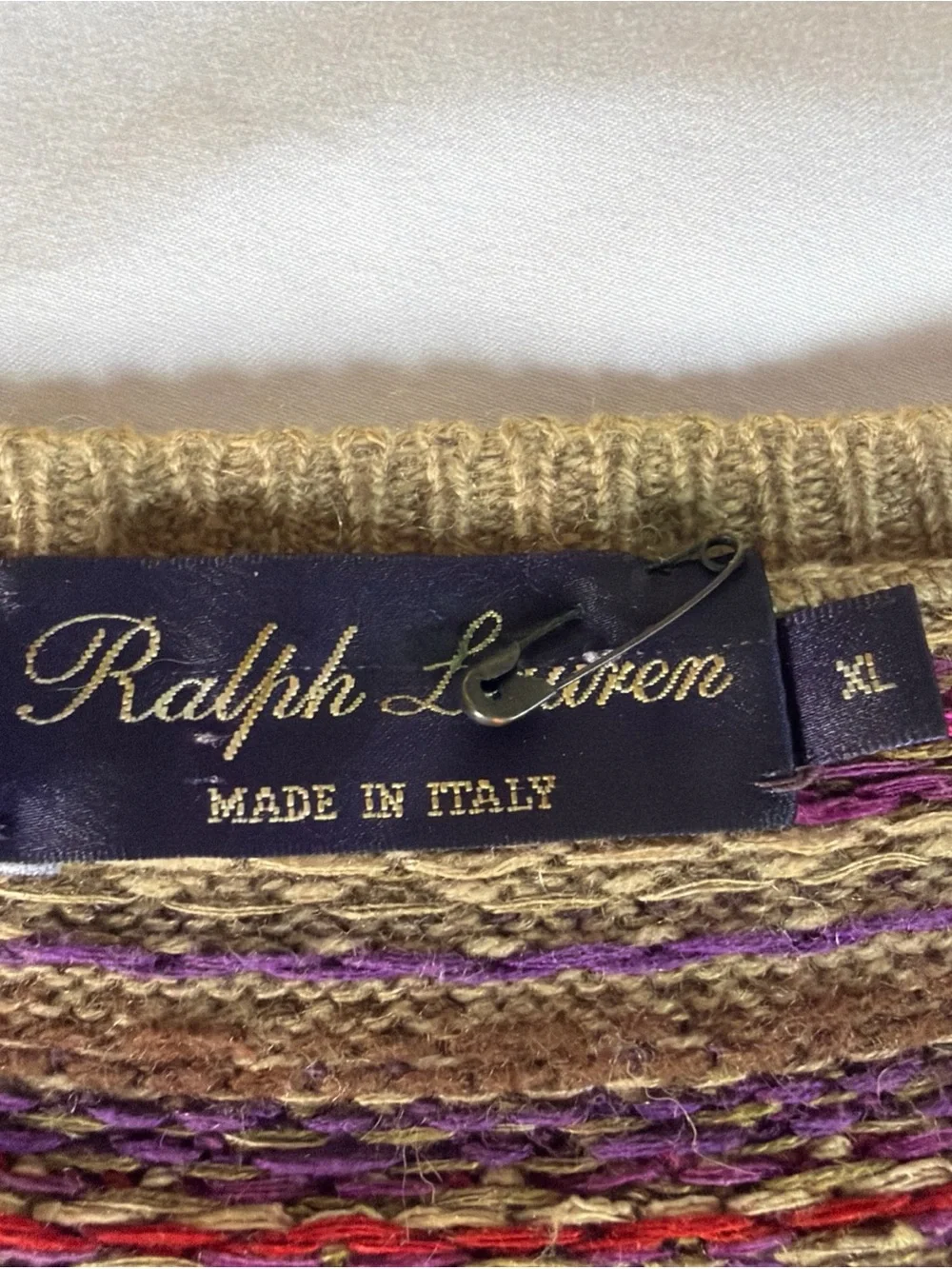 RALPH LAUREN Purple Label Womens Size XL Purple Cable Knit Linen Silk Sweater